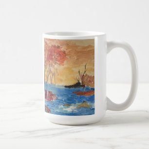 'Lake and Tree in Yellow' Acrylic Art on Canvas Coffee Mug