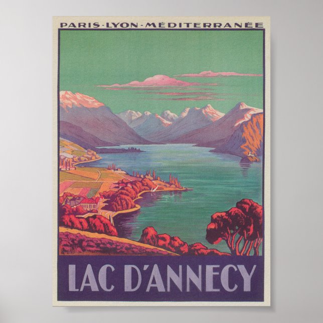 Lake Annecy France Colourful Vintage Travel Poster (Front)