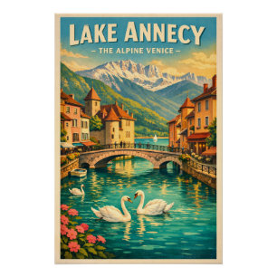 Lake Annecy, France, in a classic retro travel Poster