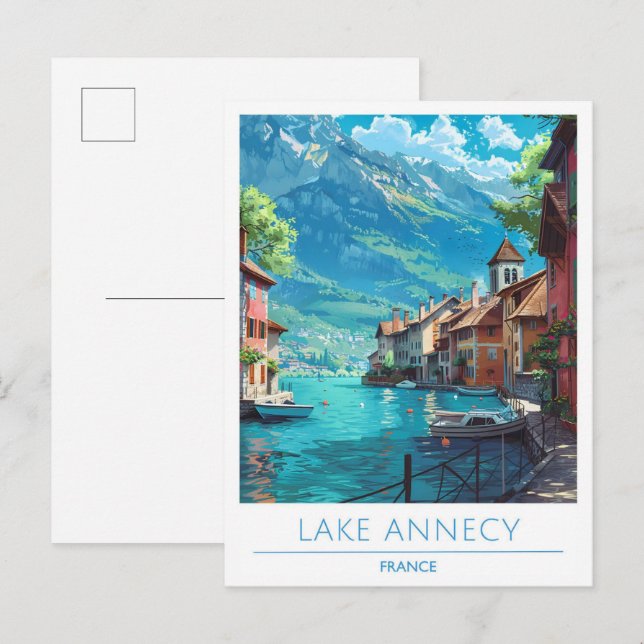 Lake Annecy France Vintage Travel  Postcard (Front/Back)