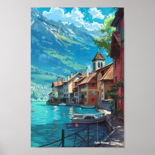 Lake Annecy France Vintage Travel  Poster