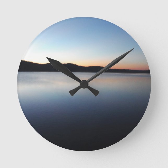 Lake Arrowhead sunset Round Clock (Front)