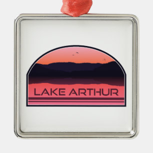 Lake Arthur Pennsylvania Red Sunrise Metal Tree Decoration