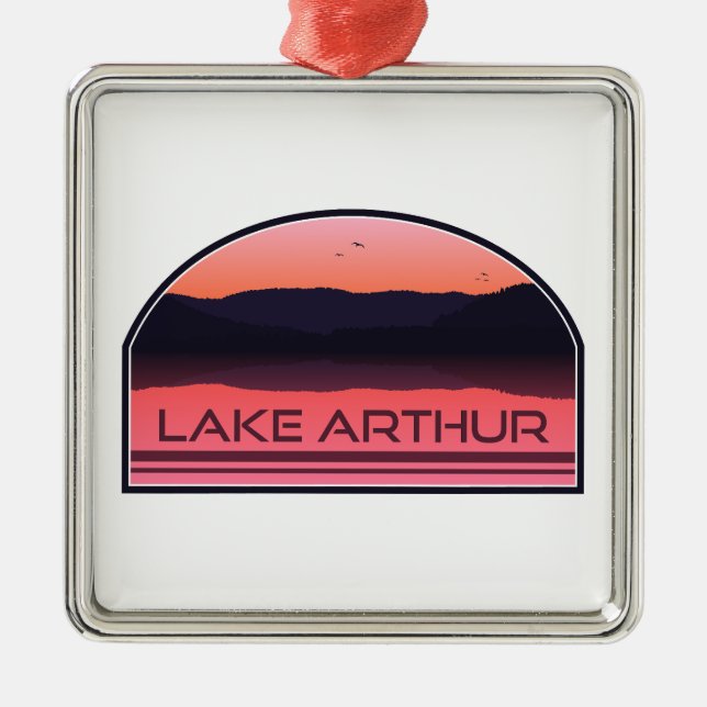 Lake Arthur Pennsylvania Red Sunrise Metal Tree Decoration (Front)