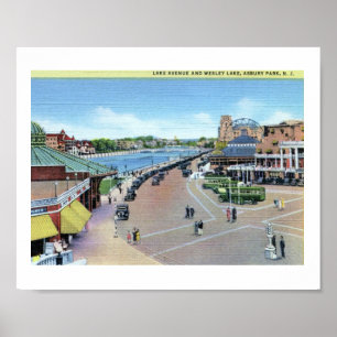 Lake Ave. and Wesley Lake, Asbury Park NJ Vintage  Poster