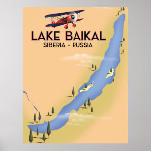 Lake Baikal Siberia Russian travel poster Map