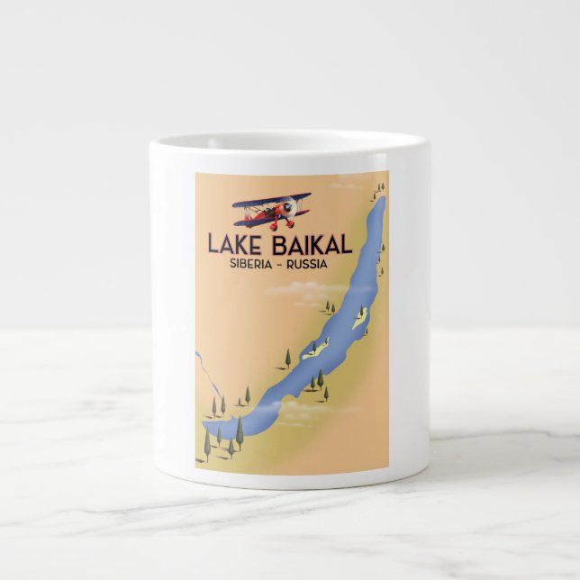 Lake Baikal Siberia Russian travel poster Map Large Coffee Mug (Front)