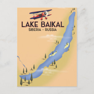 Lake Baikal Siberia Russian travel poster Map Postcard
