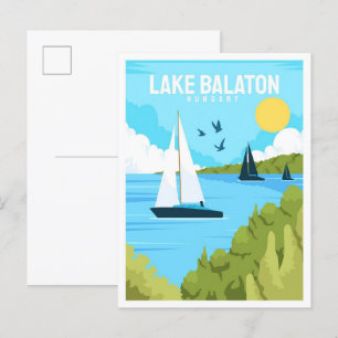 Lake Balaton Hungary Vintage Travel Illustration Postcard