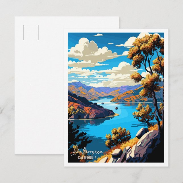 Lake Berryessa California USA Travel Illustration Postcard (Front/Back)