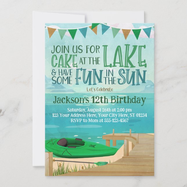 Lake Birthday Invitation Canoe Kayak Fishing (Front)
