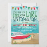 Lake Birthday Invitation Speed Boat Lake Fishing