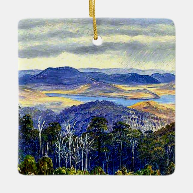 Lake Biwa, Japan, fine art painting, Ceramic Ornament (Front)