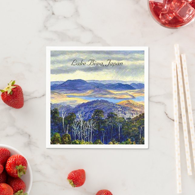 Lake Biwa, Japan, vintage landscape painting Napkin (Insitu)