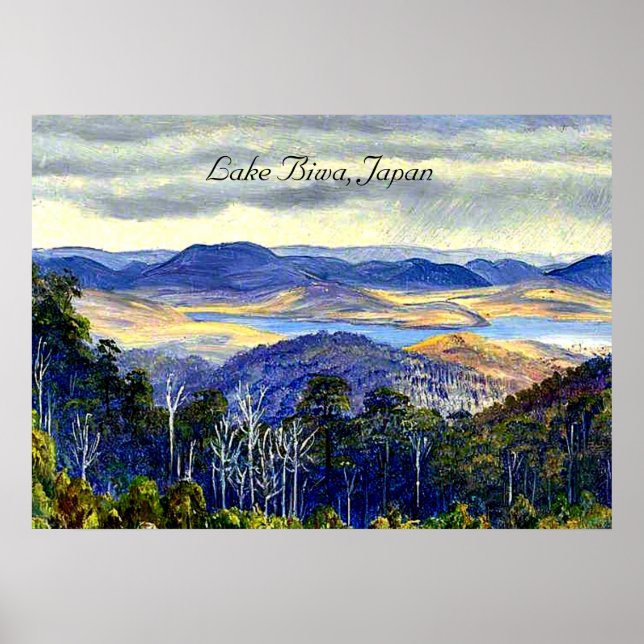 Lake Biwa, Japan, vintage landscape painting Poster (Front)