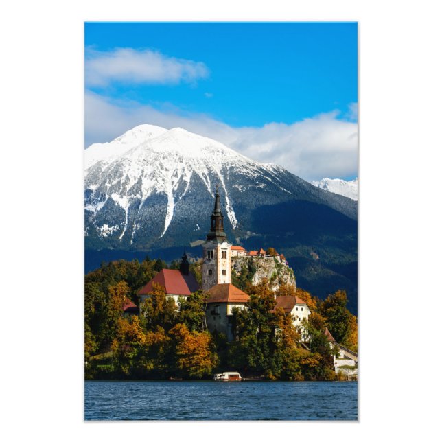 Lake Bled landscape in autumn Photo Print (Front)