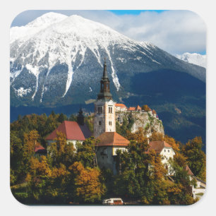 Lake Bled landscape in autumn Square Sticker