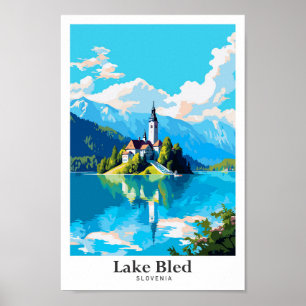 Lake Bled Slovenia Art Vintage Travel Illustration Poster