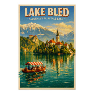 Lake Bled, Slovenia, in a classic retro Poster