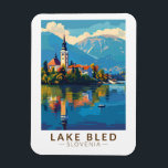 Lake Bled Slovenia Travel Art Vintage Magnet<br><div class="desc">Lake Bled vector art design. Lake Bled is a lake in the Julian Alps of the Upper Carniolan region of northwestern Slovenia,  where it adjoins the town of Bled.</div>