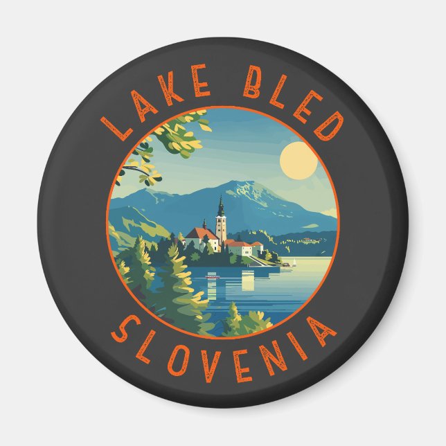 Lake Bled Slovenia Travel Art Vintage Magnet (Front)