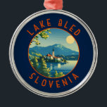 Lake Bled Slovenia Travel Art Vintage Metal Tree Decoration<br><div class="desc">Lake Bled vector art design. Lake Bled is a lake in the Julian Alps of the Upper Carniolan region of northwestern Slovenia,  where it adjoins the town of Bled.</div>