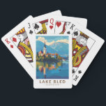 Lake Bled Slovenia Travel Art Vintage Playing Cards<br><div class="desc">Lake Bled vector art design. Lake Bled is a lake in the Julian Alps of the Upper Carniolan region of northwestern Slovenia,  where it adjoins the town of Bled.</div>