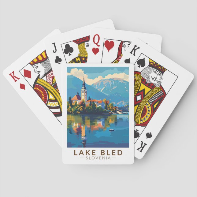 Lake Bled Slovenia Travel Art Vintage Playing Cards (Back)