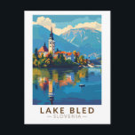 Lake Bled Slovenia Travel Art Vintage Postcard<br><div class="desc">Lake Bled vector art design. Lake Bled is a lake in the Julian Alps of the Upper Carniolan region of northwestern Slovenia,  where it adjoins the town of Bled.</div>