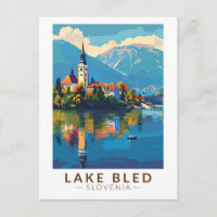 Lake Bled Slovenia Travel Art Vintage