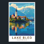 Lake Bled Slovenia Travel Art Vintage Poster<br><div class="desc">Lake Bled vector art design. Lake Bled is a lake in the Julian Alps of the Upper Carniolan region of northwestern Slovenia,  where it adjoins the town of Bled.</div>