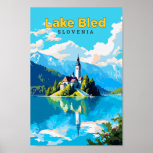 Lake Bled Slovenia Travel Art Vintage\ Poster