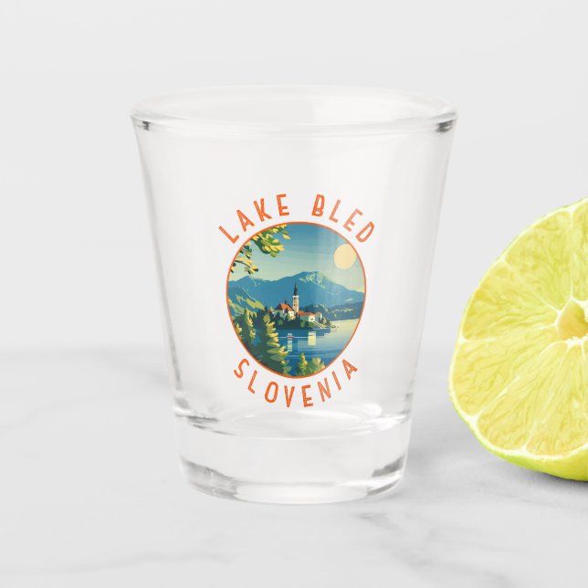 Lake Bled Slovenia Travel Art Vintage Shot Glass (Front)