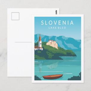 Lake Bled Slovenia Travel Place Illustration Postcard