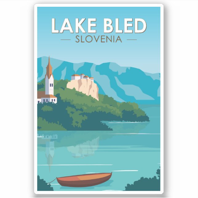 Lake Bled Slovenia Travel Retro Travel Art Vintage (Front)