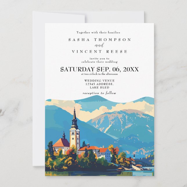 Lake Bled Slovenia Wedding Invitation Retro (Front)