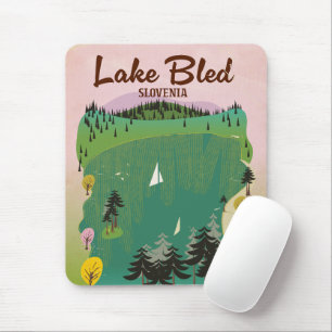 Lake Bled vintage style travel poster Slovenia Mouse Mat