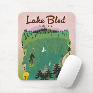 Lake Bled vintage style travel poster Slovenia Mouse Mat