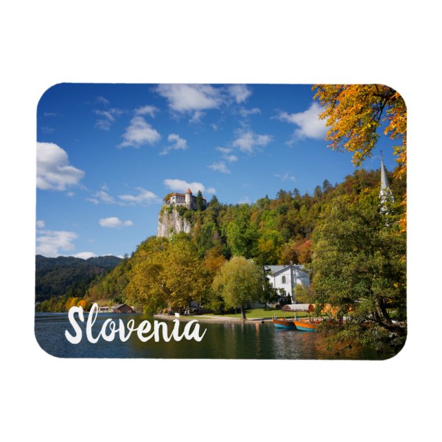 Lake Bled with trees in autumn colours in Slovenia Magnet (Horizontal)