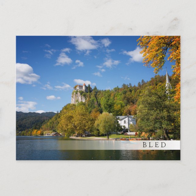 Lake Bled with trees in autumn colours in Slovenia Postcard (Front)