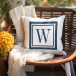 Lake Blue and White Classic Square Monogram Cushion<br><div class="desc">Design your own custom throw pillow in any colour combination to perfectly coordinate with your home decor in any space! Use the design tools to change the background colour and the square border colour, or add your own text to include a name, monogram initials or other special text. Every pillow...</div>