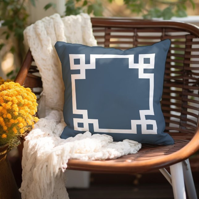 Lake Blue and White Greek Key | Editable Colours Cushion (Creator Uploaded)