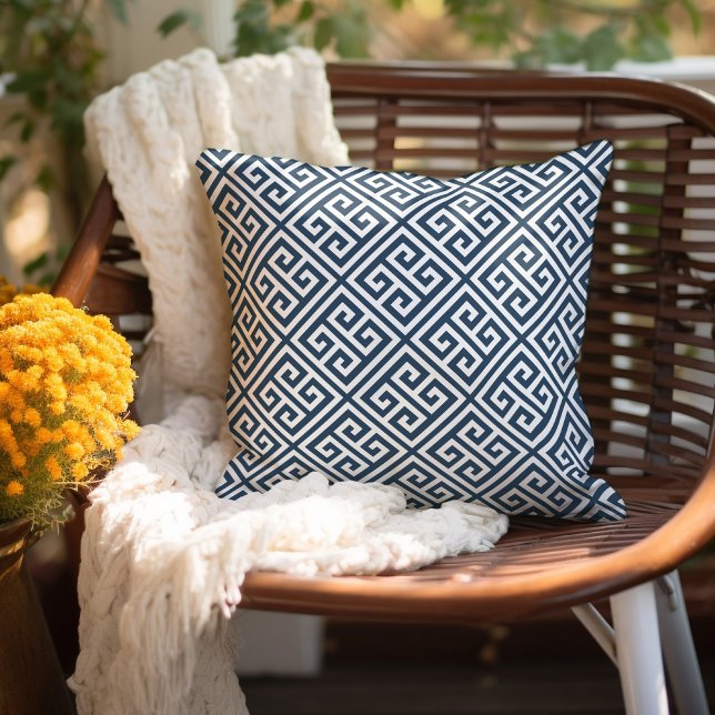 Lake Blue and White Greek Key Pattern Cushion (Creator Uploaded)