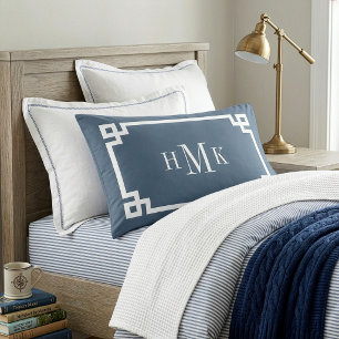 Lake Blue Greek Key Monogram Pair of Standard Pillowcase