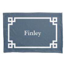 Lake Blue Greek Key Monogram Standard Pillow Case