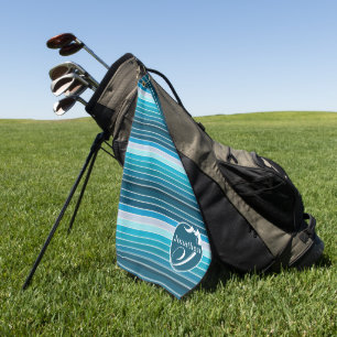Lake Blue Stripes Navy, Sky Blue, Aqua Monogrammed Golf Towel