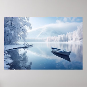 Lake Boat In Winter Serene Landscape  Poster