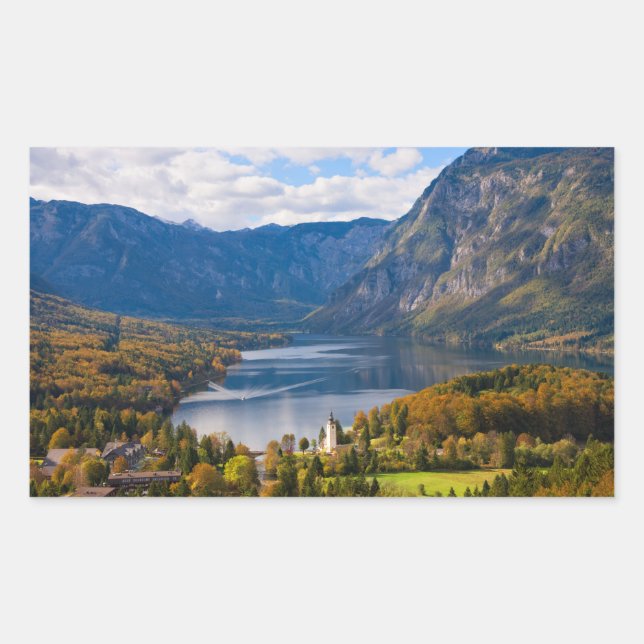 Lake Bohinj in Slovenia in autumn Rectangular Sticker (Front)