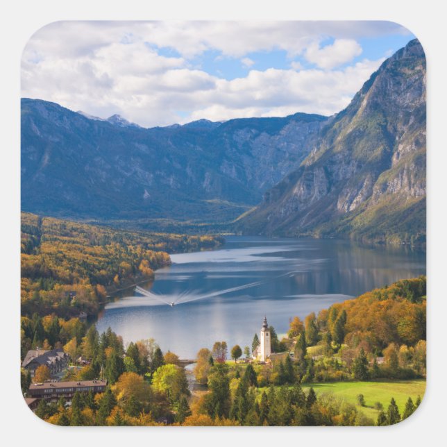 Lake Bohinj in Slovenia in autumn Square Sticker (Front)