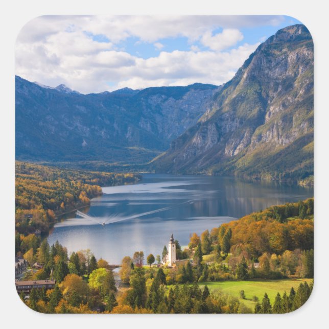 Lake Bohinj in Slovenia in autumn Square Sticker (Front)